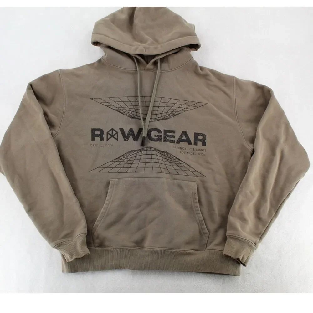 RawGear Hoodie Mens Small Olive Graphic Pullover Los Angeles Defy All Odds Boxy